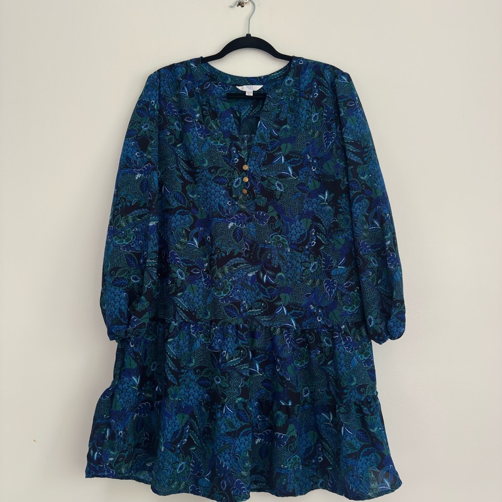 Time and Tru Blue and Green Floral Dress
